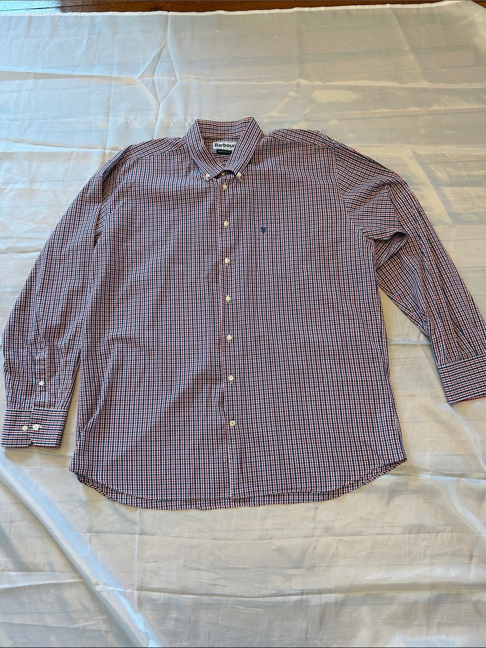 Barbour Men's Navy and Red Check Button-Down Shirt
